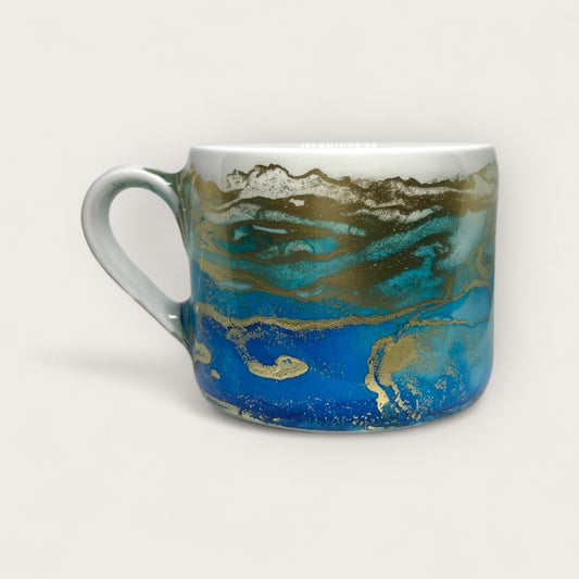 Ocean blue and gold hand-painted mug