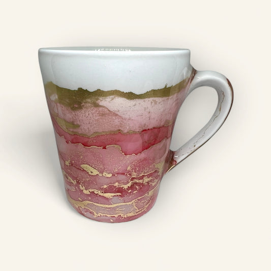 Beautiful tall pink and gold hand-painted mug