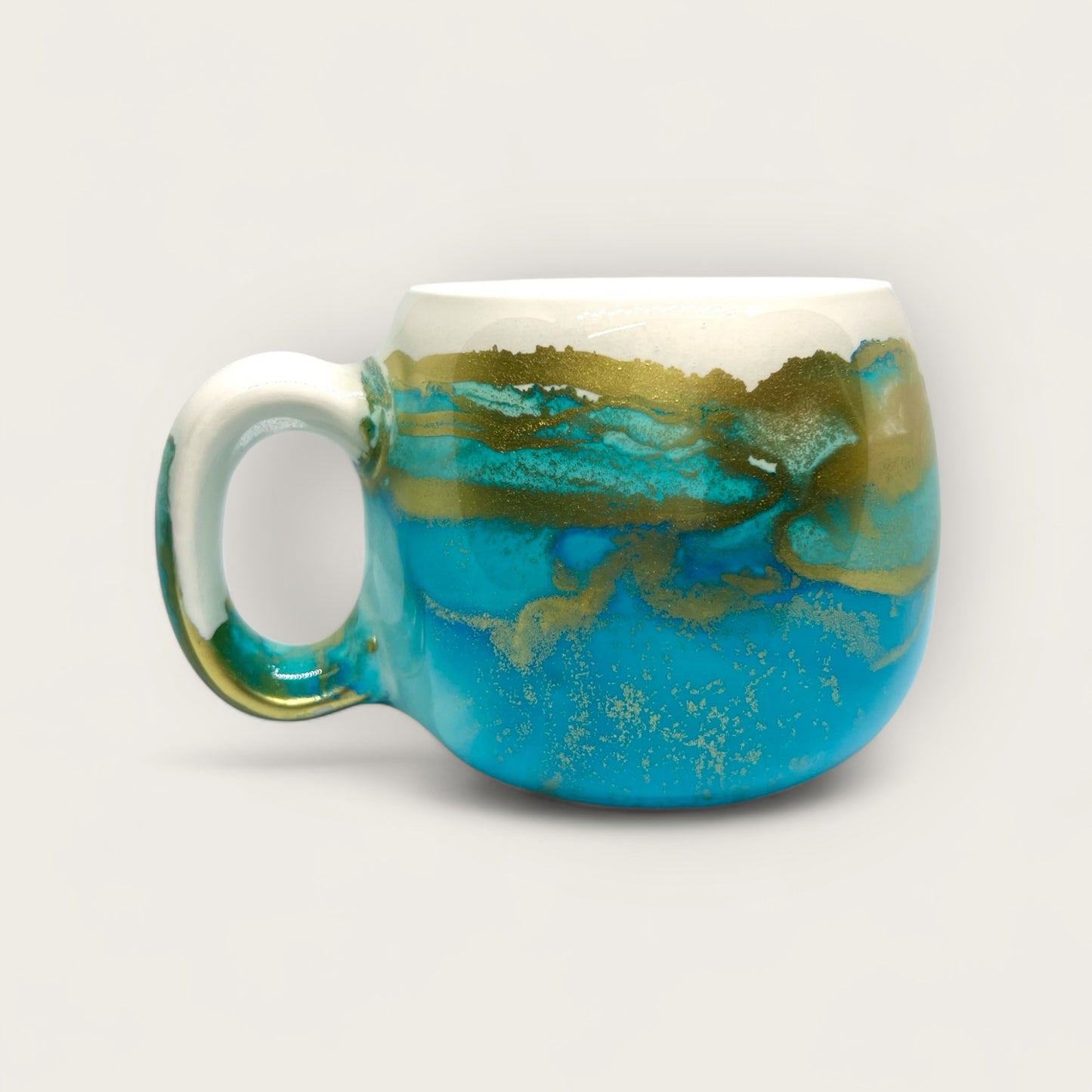 Blue sea large rounded hand-painted mug