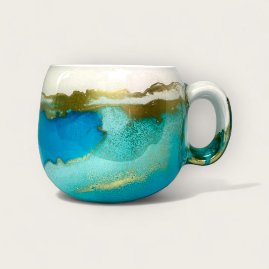 Blue sea large rounded hand-painted mug