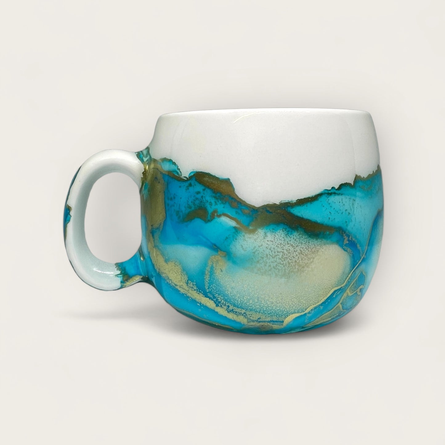 Blue sea and gold large rounded hand-painted mug