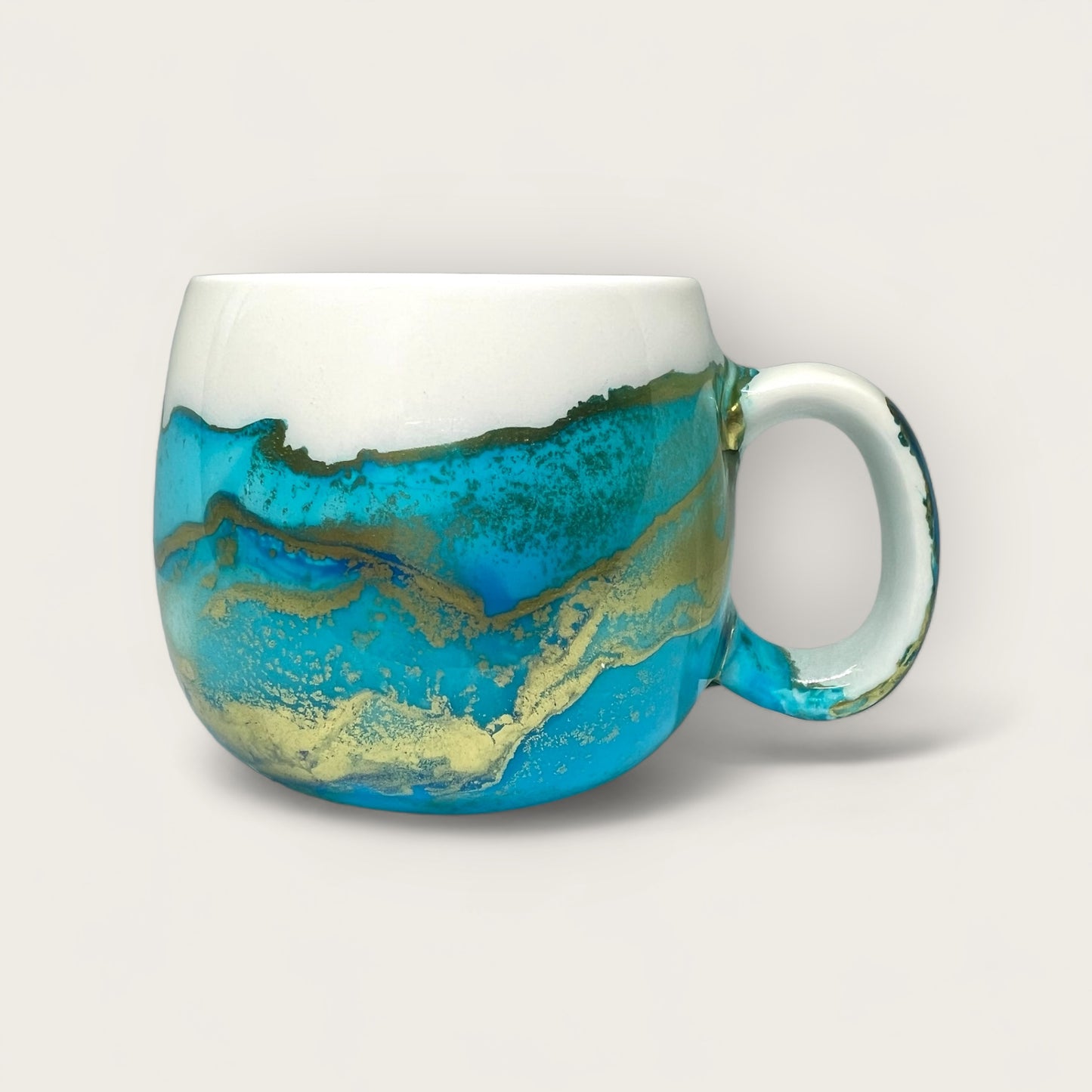 Blue sea and gold large rounded hand-painted mug