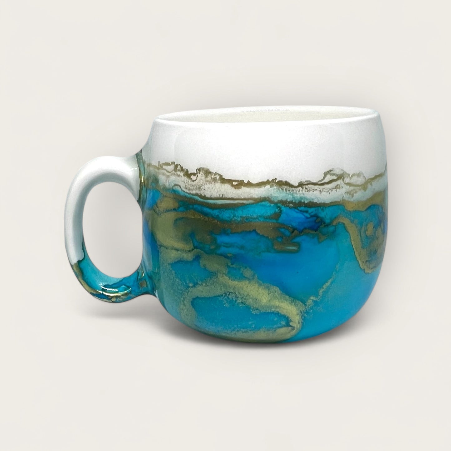 Blue large rounded hand-painted mug