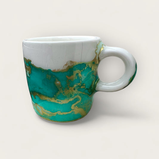 Turquoise and gold hand-painted espresso cup