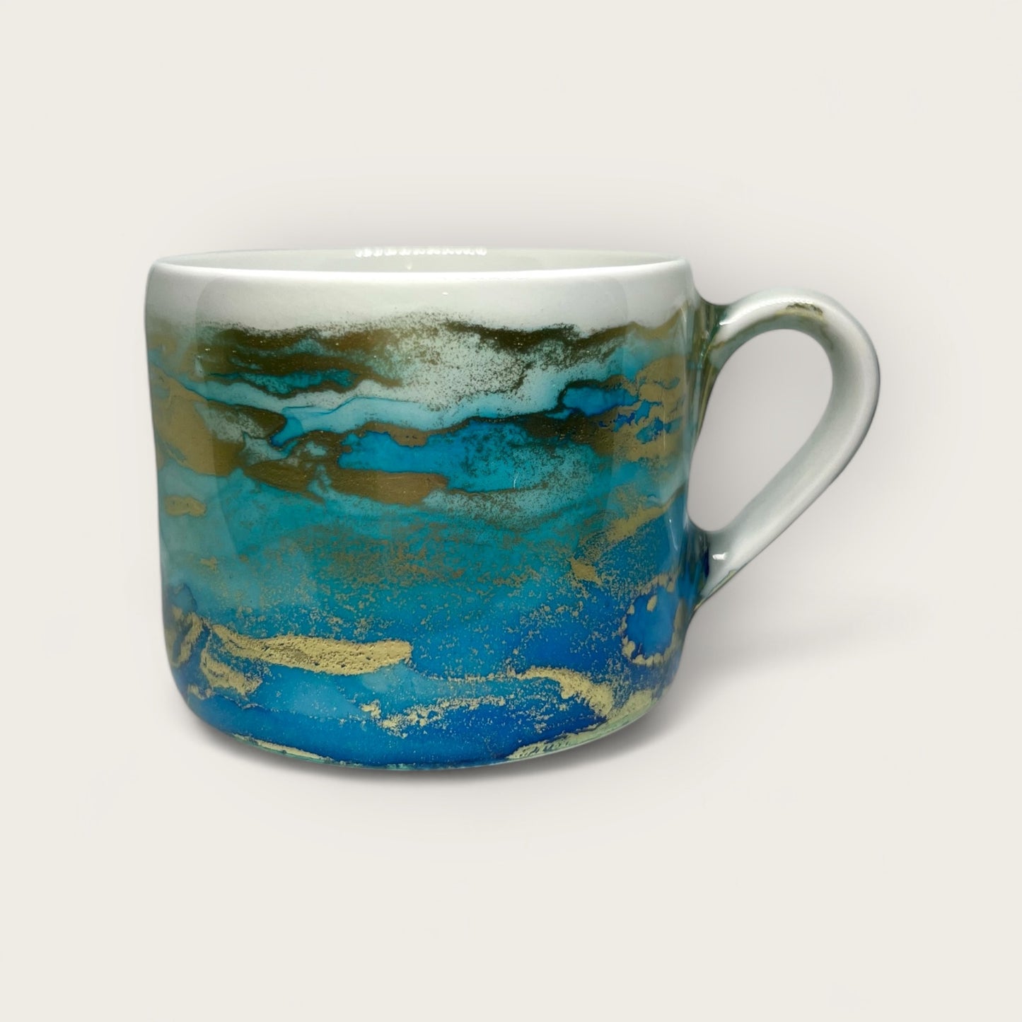 Ocean blue and gold hand-painted mug