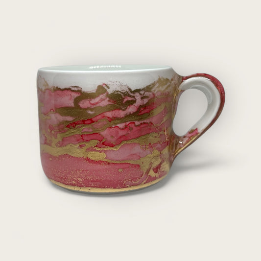 Pink and gold hand-painted mug