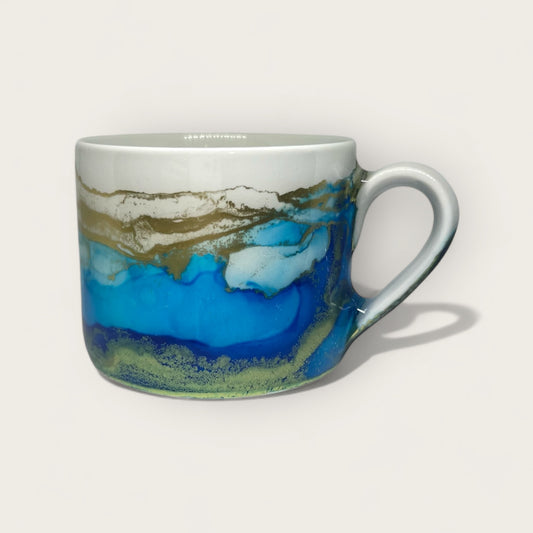 Deep Blue and gold hand-painted mug