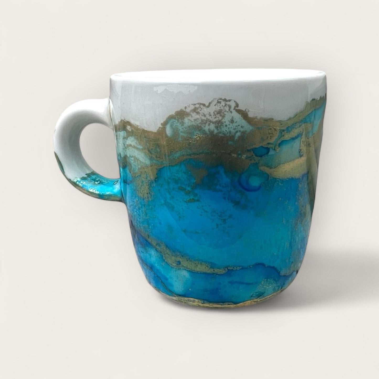 Ocean blue and gold hand-painted espresso cup