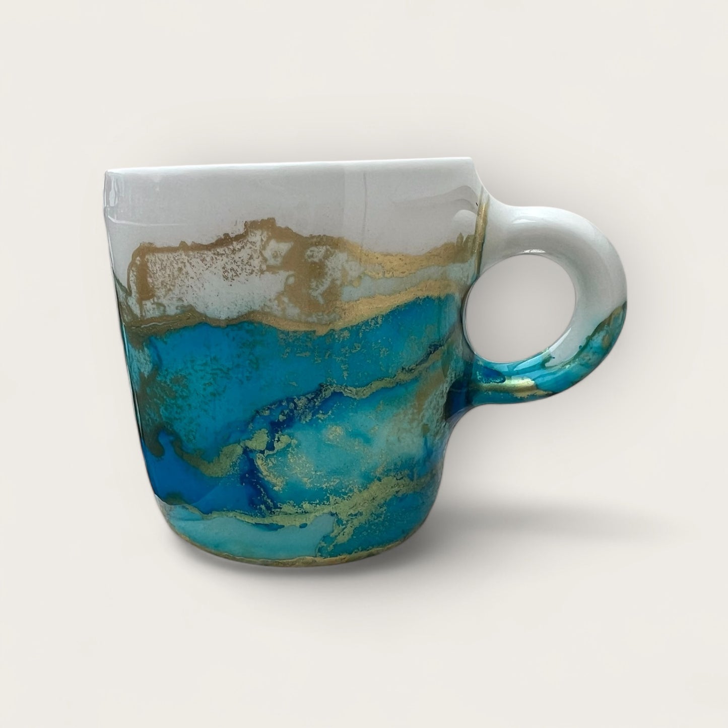 Ocean blue and gold hand-painted espresso cup