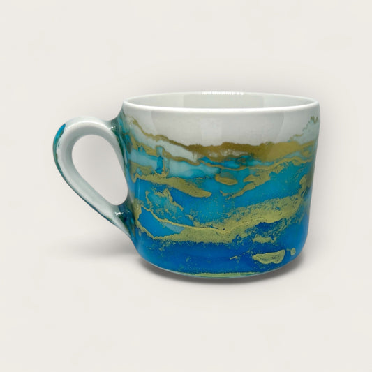 Blue and gold hand-painted mug