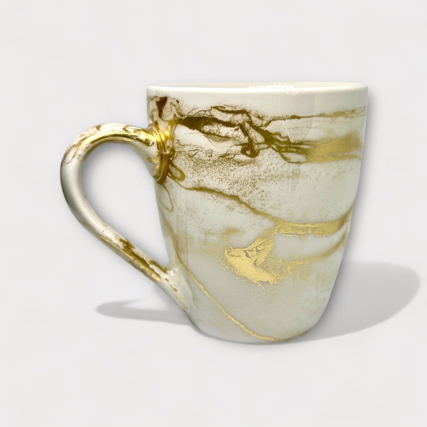 White and gold large hand-painted mug