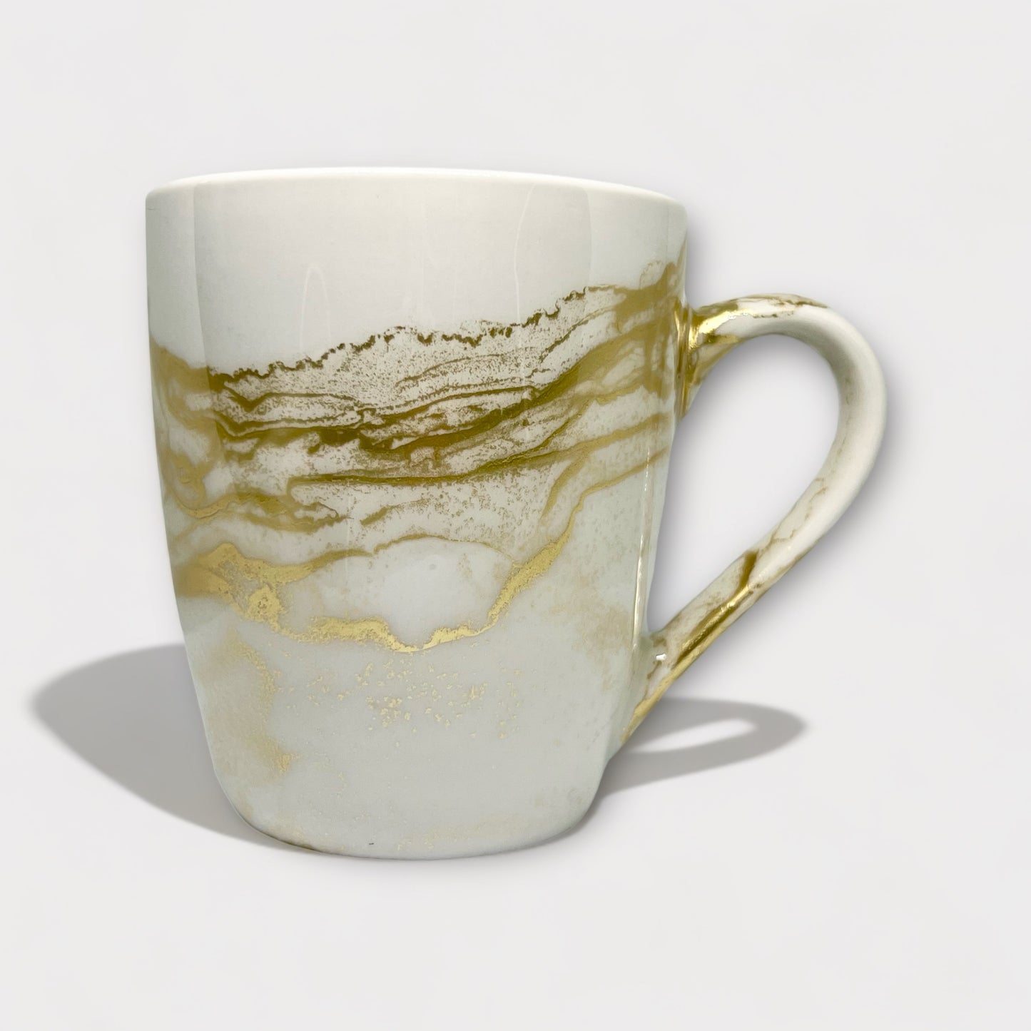 White and gold large hand-painted mug