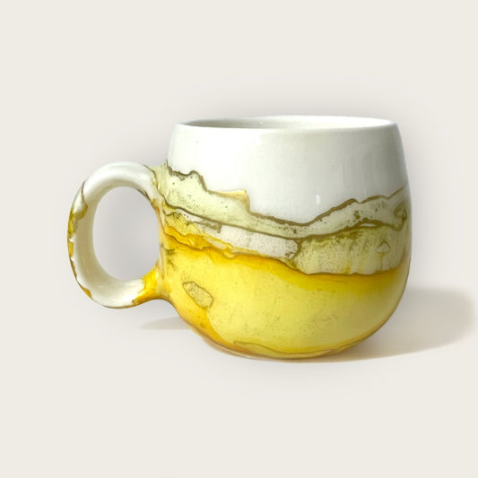 Yellow large rounded hand-painted mug