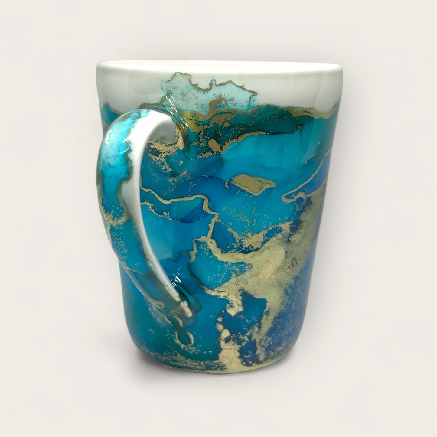 Ocean blue and gold tall hand painted mug