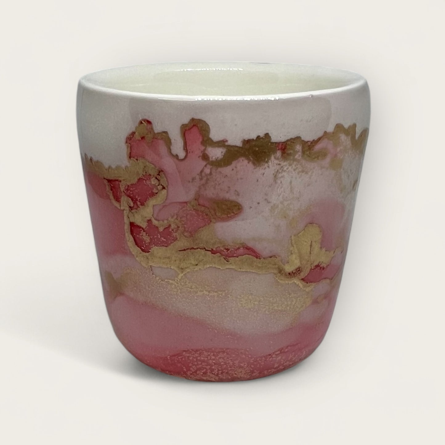 Pink and gold hand-painted espresso cup