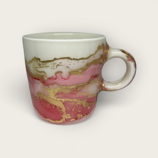 Pink and gold hand-painted espresso cup