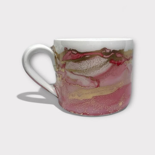 Pink and gold hand-painted mug