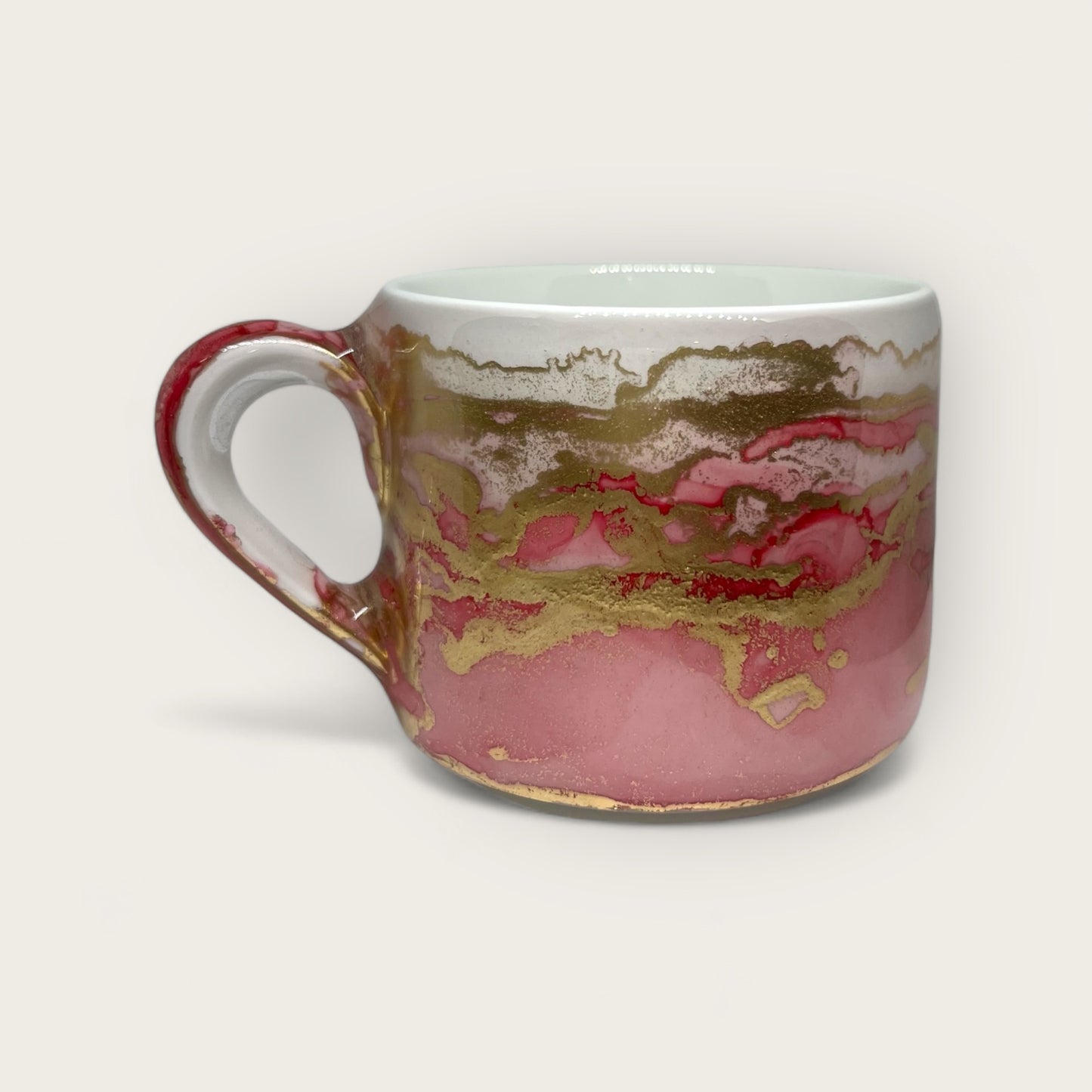 Pink and gold hand-painted mug