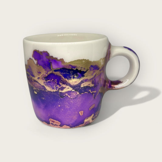 Deep Purple and gold hand-painted espresso cup