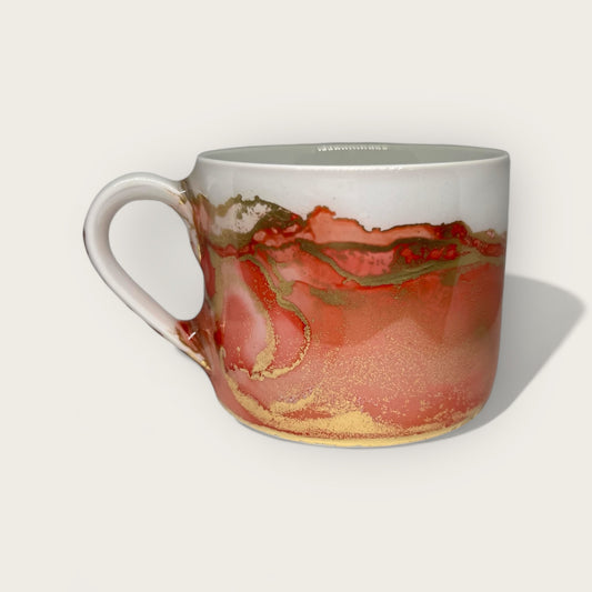 Terracotta red and gold hand-painted mug