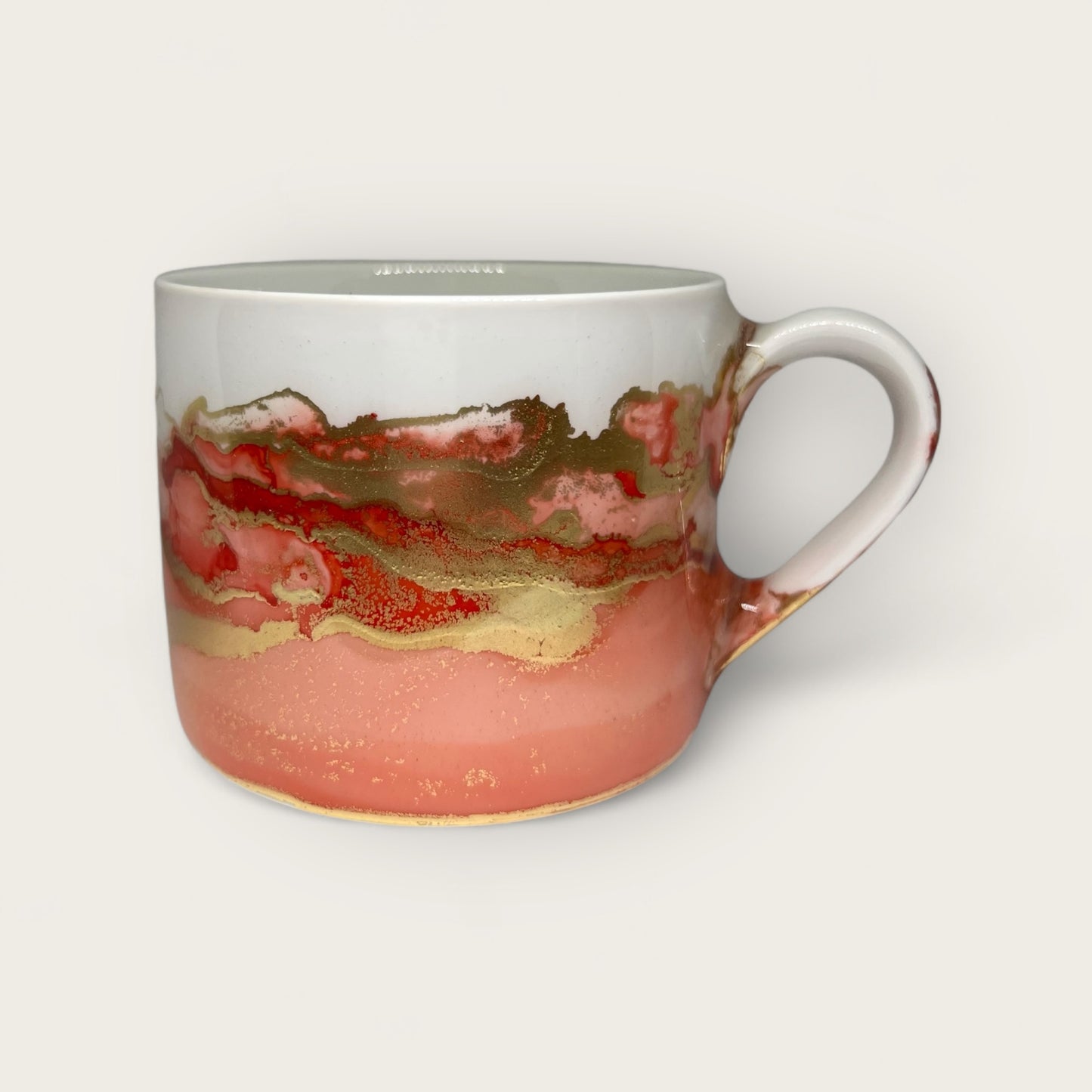 Terracotta red and gold hand-painted mug