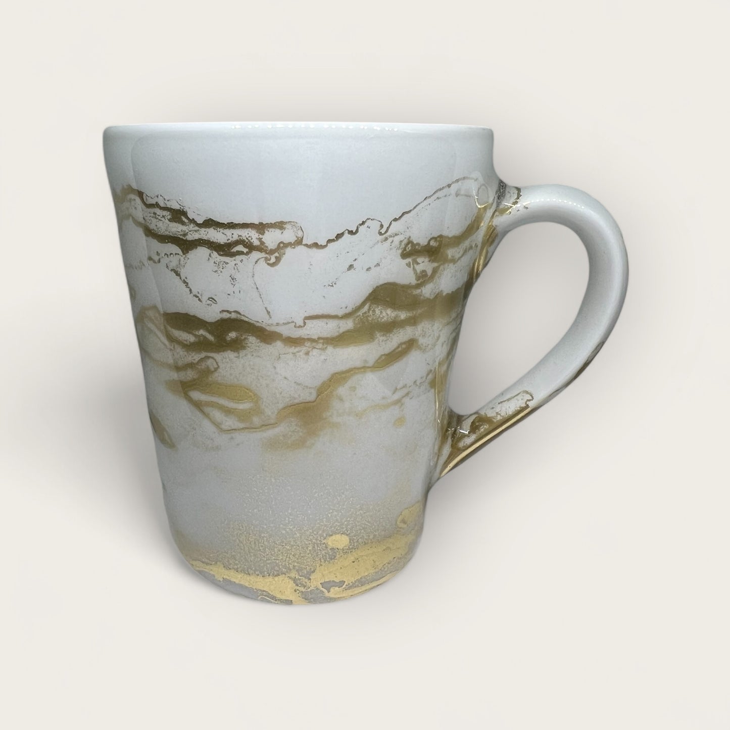 Tall white and gold large hand-painted mug