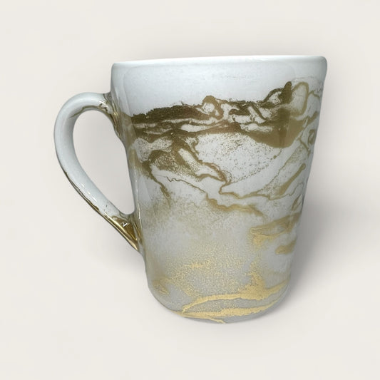 Tall white and gold large hand-painted mug