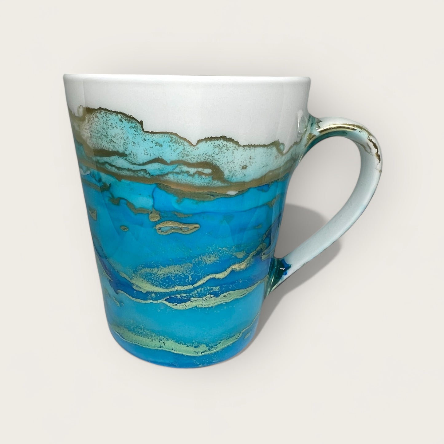 Tall deep blue and gold  hand-painted mug