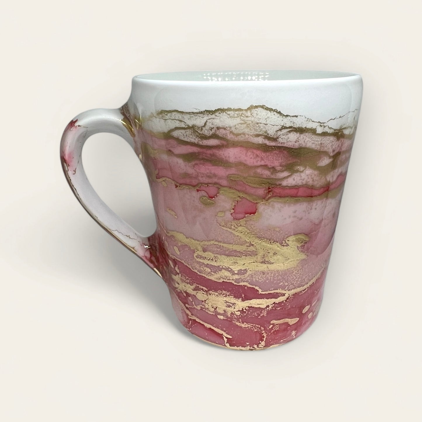 Beautiful tall pink and gold hand-painted mug