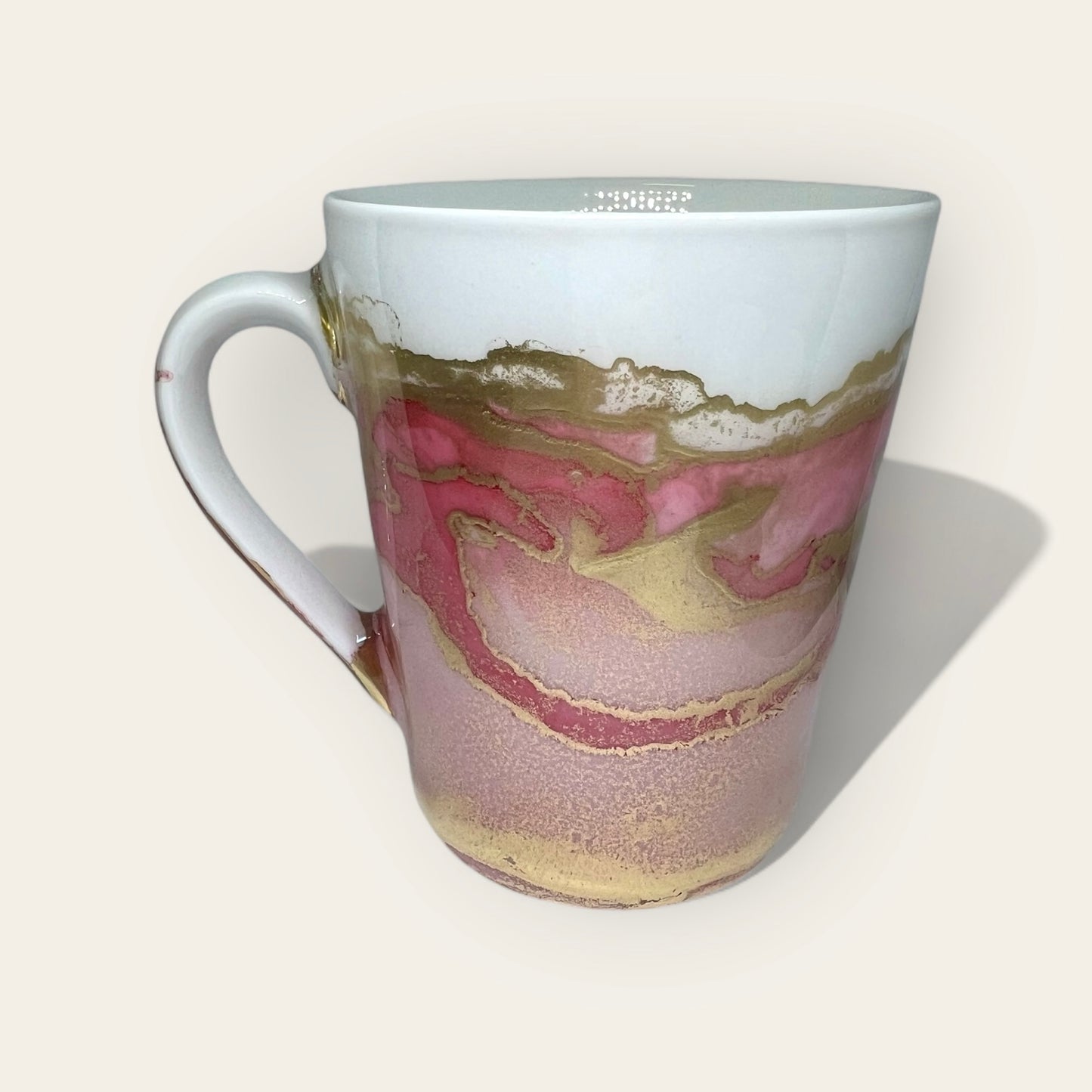 Tall Pink and gold hand-painted mug