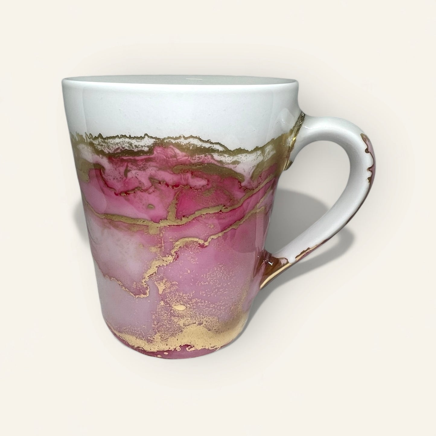 Tall Pink and gold hand-painted mug