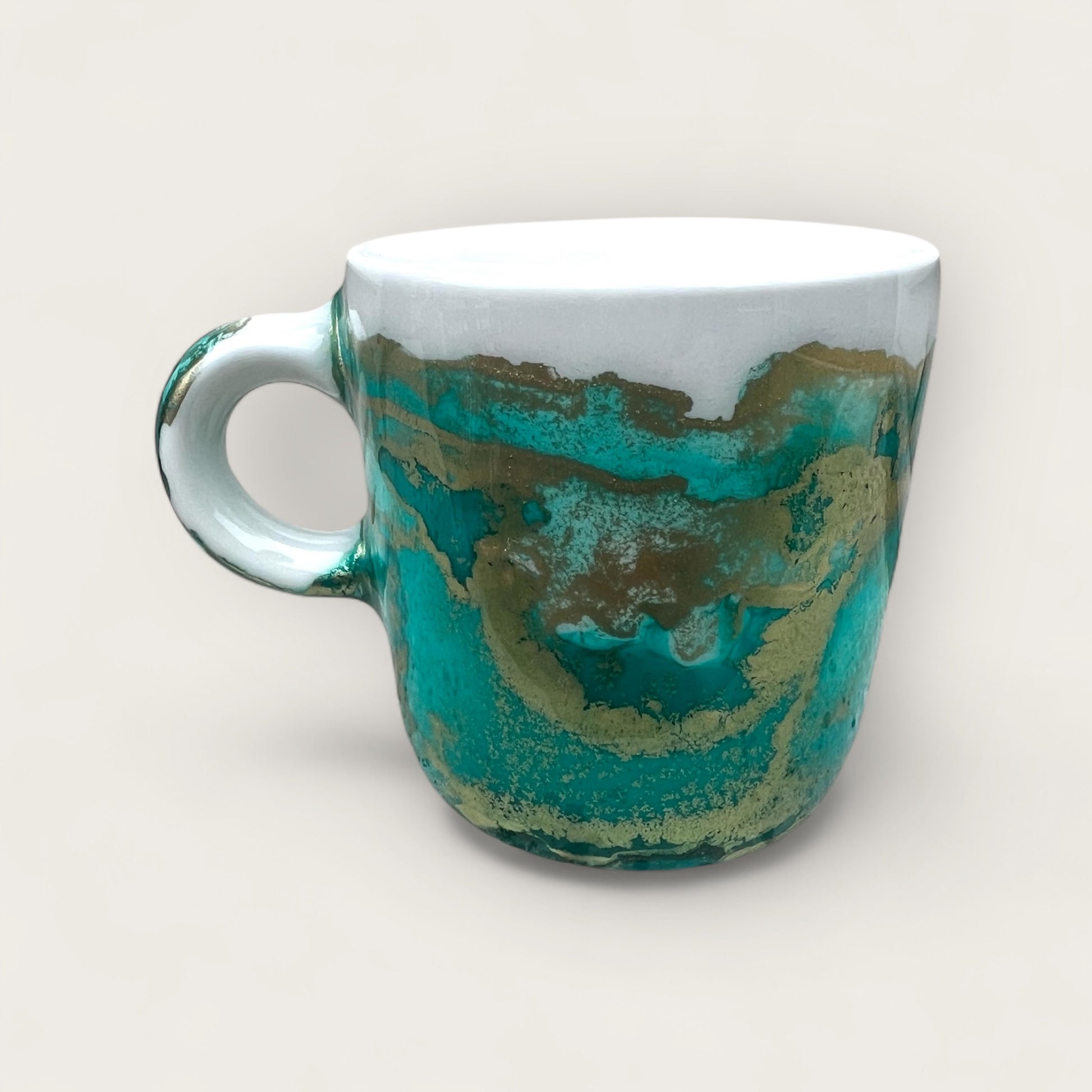 Green turquoise  and gold espresso cup