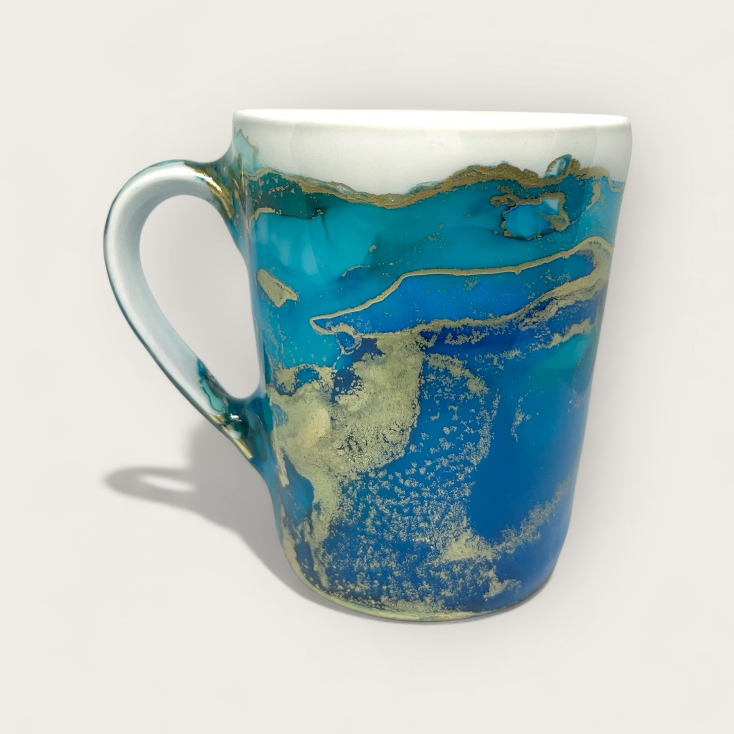 Ocean blue and gold tall hand painted mug