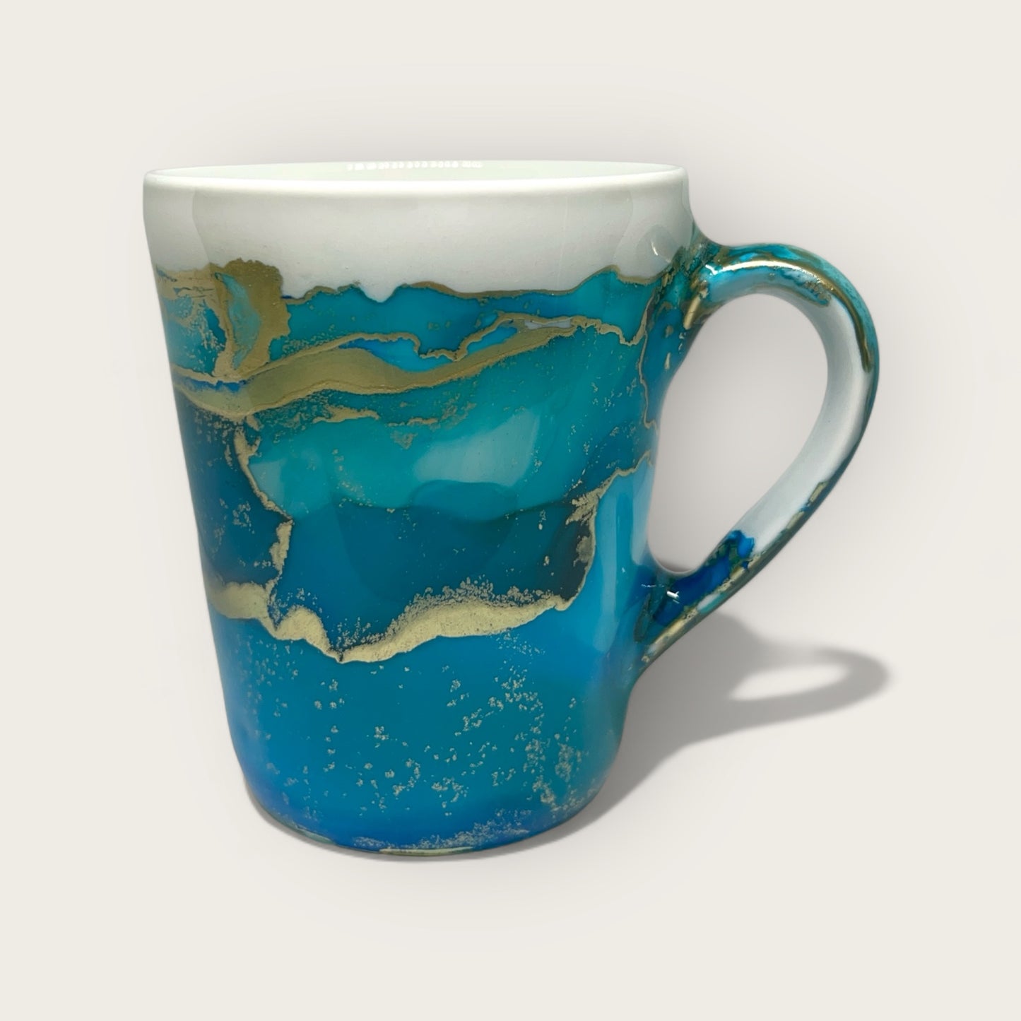 Ocean blue and gold tall hand painted mug