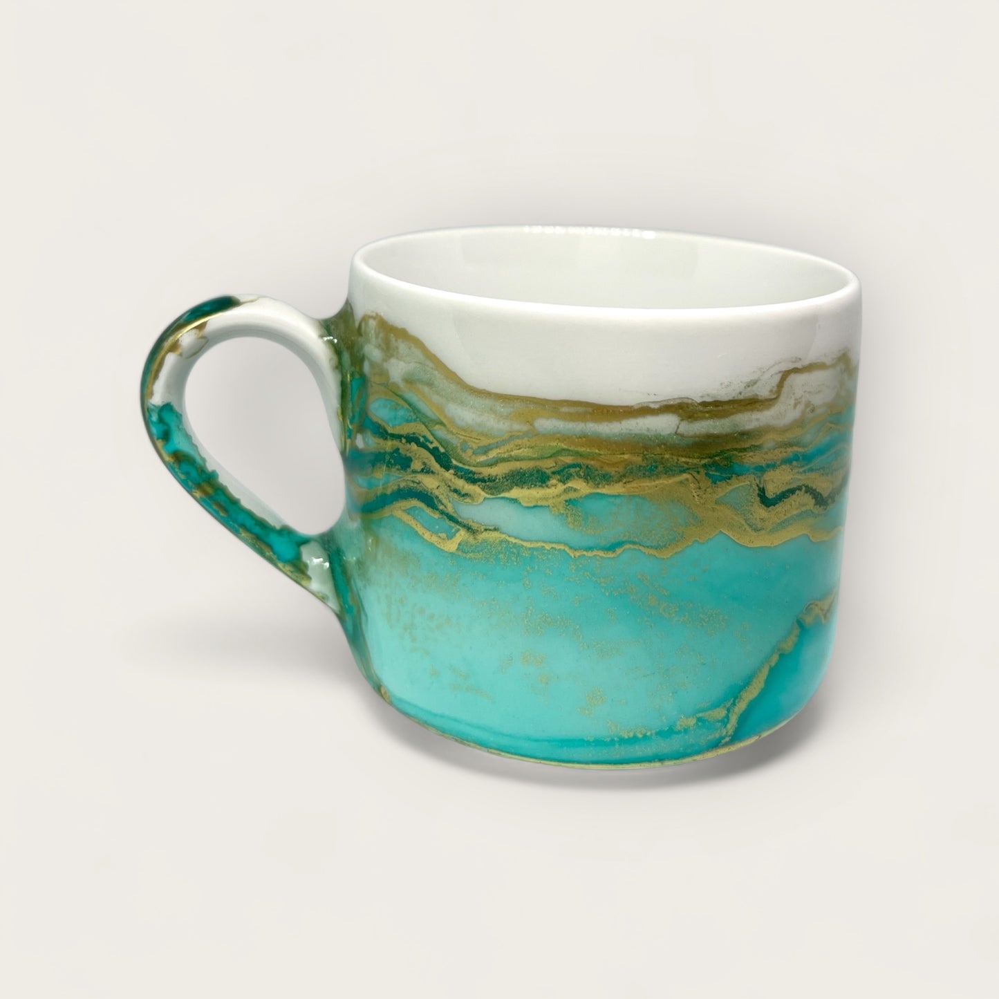 Turquoise green hand painted mug