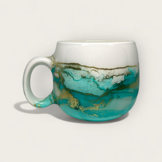 Turquoise green hand-painted mug