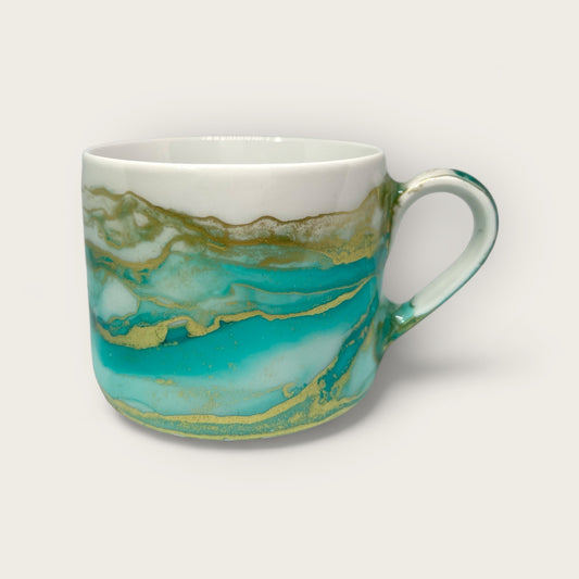 Turquoise green hand painted mug