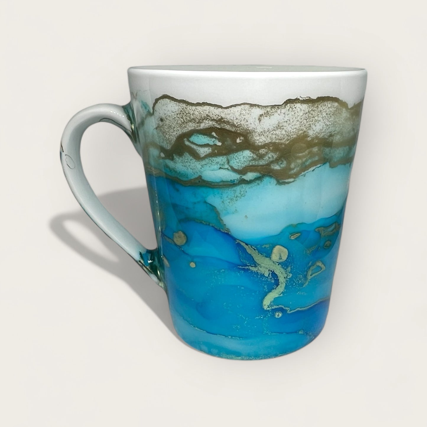 Tall deep blue and gold  hand-painted mug