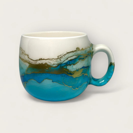 Blue large rounded hand-painted mug