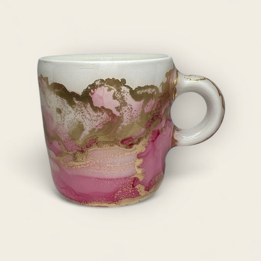 Pink and gold hand-painted espresso cup