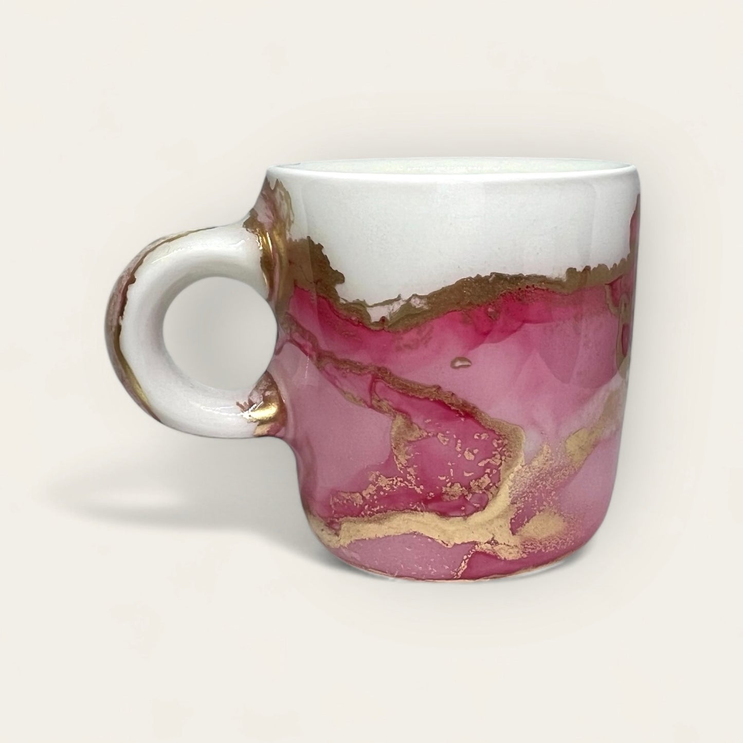 Pink and gold hand-painted espresso cup