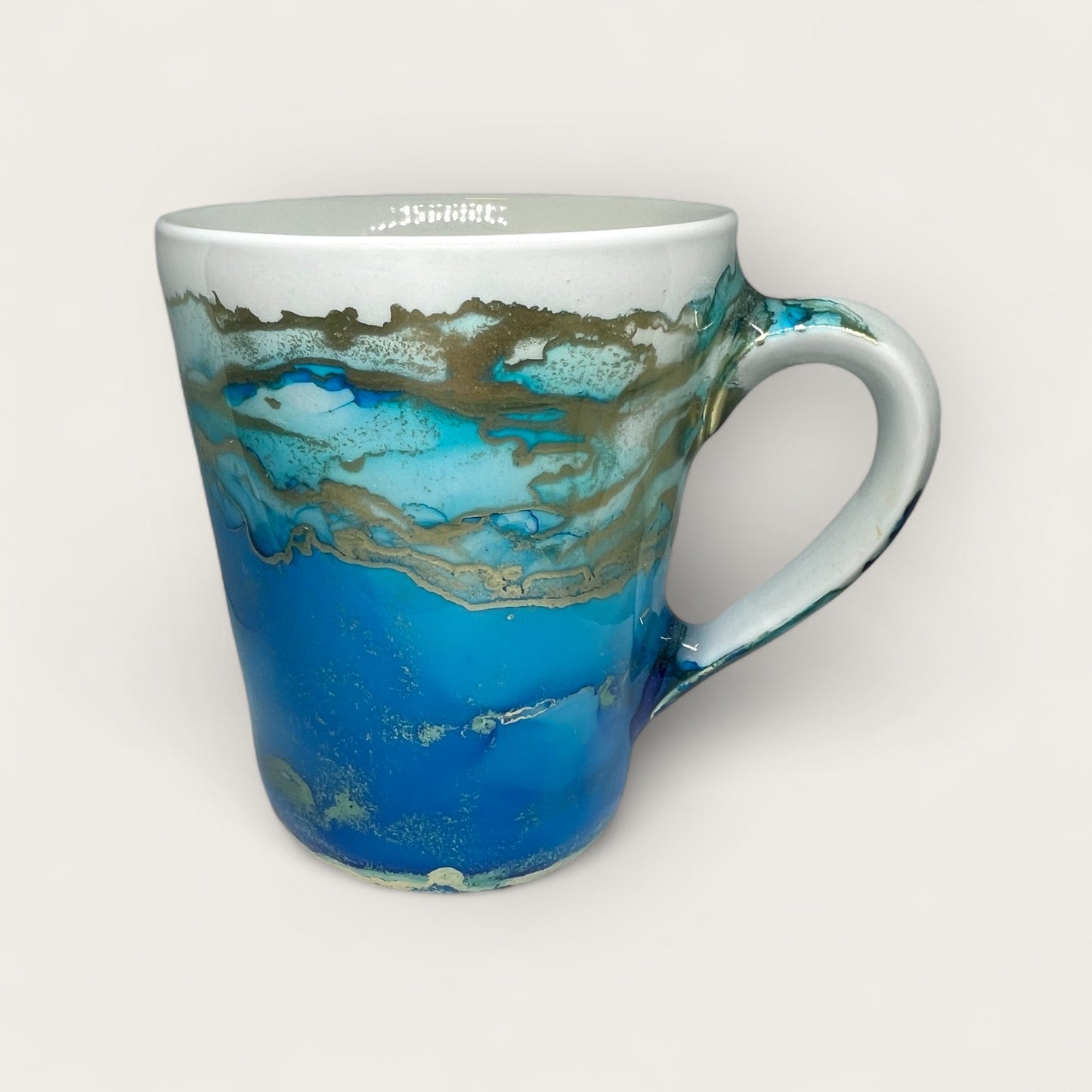 Tall blue and gold  hand-painted mug