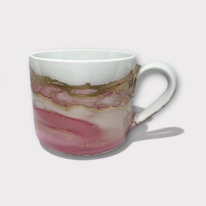 Pink and gold hand-painted mug