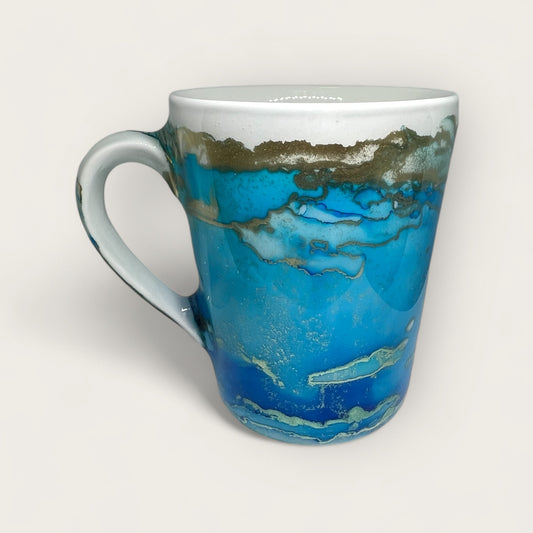 Tall blue and gold  hand-painted mug